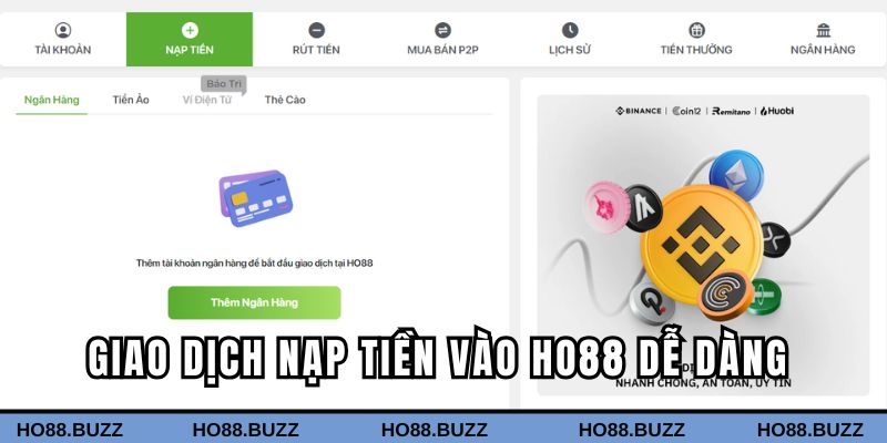 Giao dịch nạp tiền vào HO88 dễ dàng cho người mới 